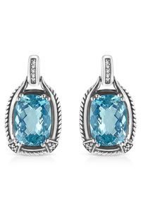 14x10MM Cushion Cut Blue Topaz Gemstone and Diamond Accent Dangle Earring